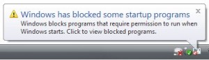 Windows Defender blocked a startup program in Vista