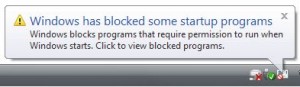 Program blocked Windows Defender blocked a startup program in Vista