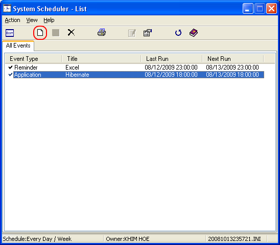 Create New Event in System Scheduler Create New Event in System Scheduler
