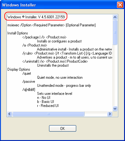 check version of windows installer xp