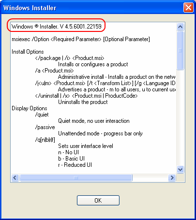 Windows Installer version